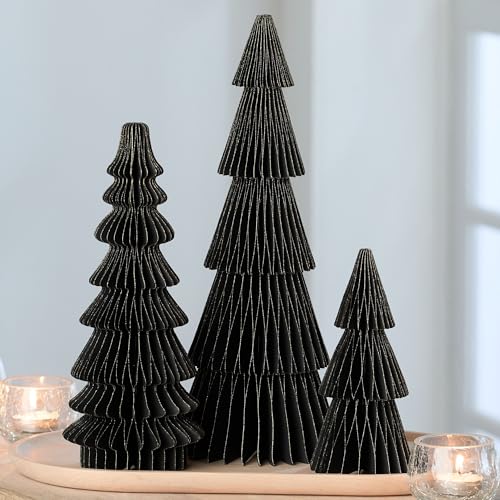 Winter Honeycomb Paper Trees, Set of 3 (Medium Set 3 Black) - color: Medium Set 3 Black