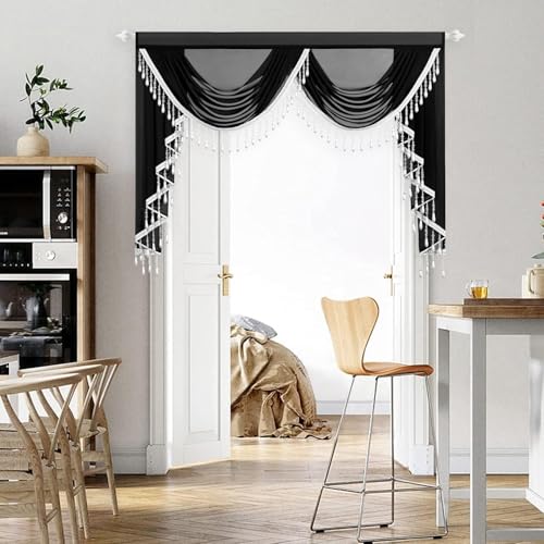 VOGOL Sheer Waterfall Valance with 2 Swags, 59 x 43, 1 Panel, Black - color: Black, size: 59"W x 43"L (Pack of 1)