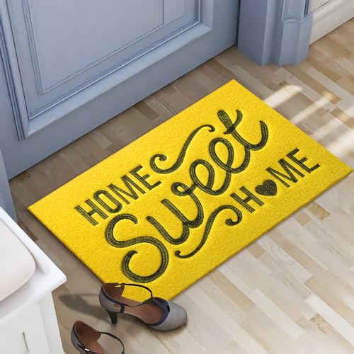 AAZZKANG Yellow Door Mat Outdoor Indoor Decorative Home Sweet Home Doormat with Non Slip Rubber Backing Ultra Absorb Mud Easy to Clean Entryway Mats - color: Yellow, size: 18" x 28" (Rectangular)
