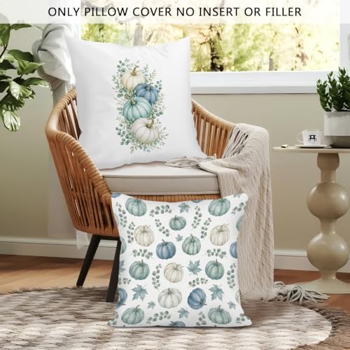 Rustic Green Blue Fall Pumpkin Throw Pillow Covers 18x18 Set of 2 - color: Green
