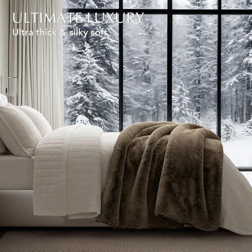 EverGrace Faux Chinchilla Fur Throw Blanket, 50"x60", Brown Sable - color: Brown Sable, size: 50"x60"