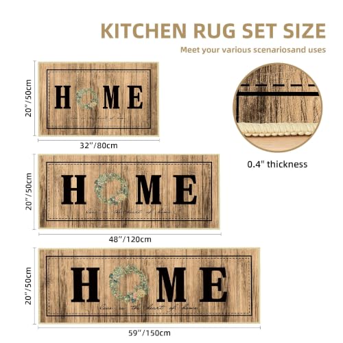 Kitchen Rugs Non Slip Washable Farmhouse Kitchen Mats for Floor, Brown - color: Home-brown2, size: 20"x32"+20"x48"+20"x59"