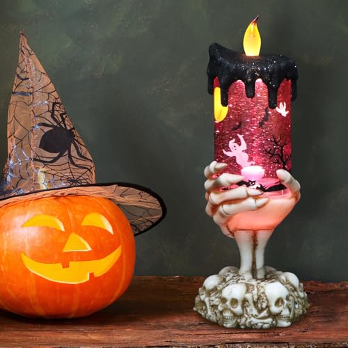 Eldnacele Ghost Snow Globe Flameless Candle Battery Operated with Timer - color: 4-ghost Skeleton Hand
