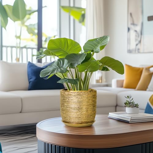 Ceramic Plant Pot 7 Inch, Ceramic Planter for Indoor Plants, Gold - color: Gold, size: 7 Inch
