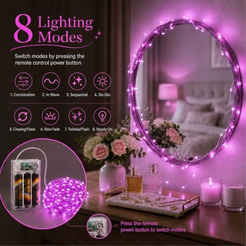 16FT 50LED Fairy Lights Battery Operated (Included), 8 Modes & Time - color: Purple, size: 1 Pack - Batteries Included