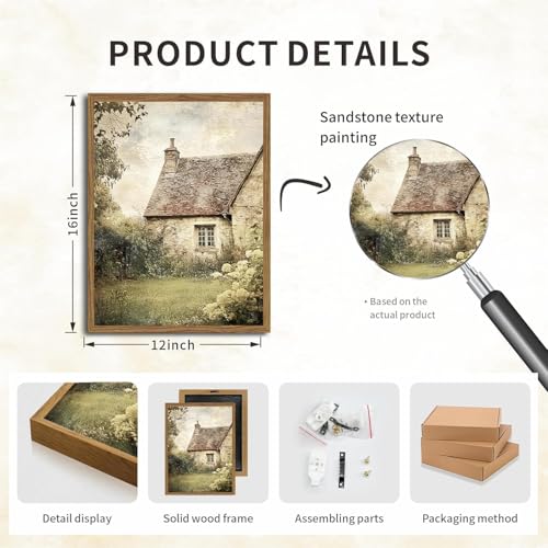 Vintage Farmhouse Wall Art, 3D Textured Nature Landscape Wall Decor Paintings, Hand Drawn Sandstone Farm House Picture Prints Artwork for Bedroom Living Room 12x16 inch Wood Framed - color: color house, size: 16"L x 12"W