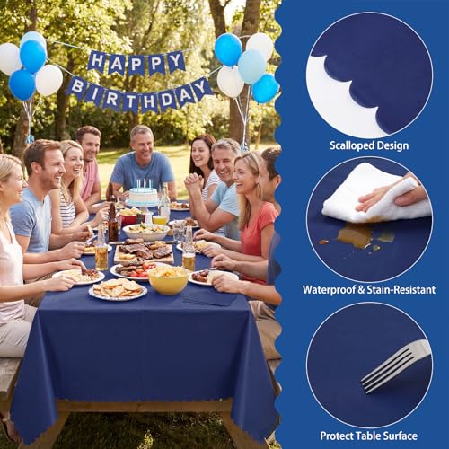 NatNarr 3 Pcs Navy Blue Plastic Tablecloths, Scalloped Blue Table Cloth - color: Navy Blue, size: 3 Pack