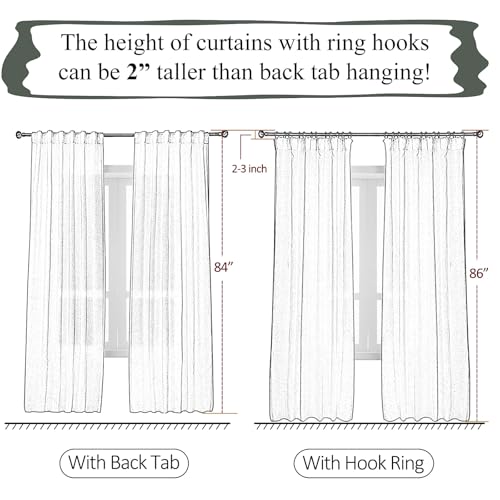White Pinch Pleated Sheer Curtains 108 Inches Long Sliding Glass Door Linen - color: Bright White, size: 50"W x 108"L (Pack of 2)