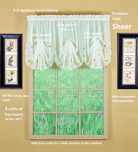Today's Curtain,Vineyard 3-D Appliqué,Fan Insert, Ecru, 30" W x 40" L - color: Ecru, size: 30"W x 40"L (Pack of 1)