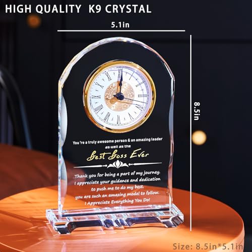 Meaningful Retirement Crystal Clock Gifts for Women Men, Best Boss Ever Happy Retirement Clock Plaque Gifts Going Away Gift Leaving Gifts Congratulations Retired Gifts Farewell Presents Ideas - color: Best Boss Ever