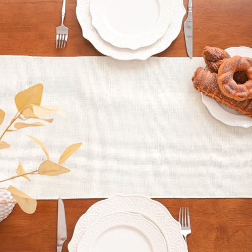 Beige Table Runner 12×120 Inches Long with Fringe Boho Fall Decor - color: Beige