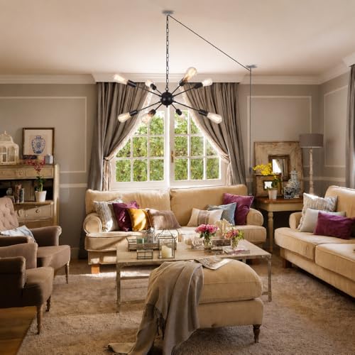 8 Lights Plug in Chandelier, Hanging Lights Black Plug in Pendant Light - color: 8 Lights-Black-E26-Plug In, size: 8 Lights