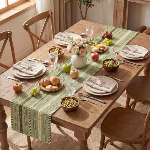 Artoid Mode Army Green Farmhouse Stripe Braided Table Runner 12x72 Inch - color: Army Green, size: 12" x 72", Table Runner