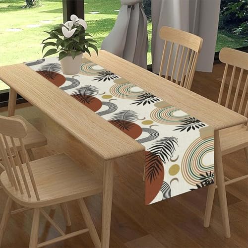 Mid Century Modern Table Runner, Sun Tropical Leave Minimalistic Rainbow Boho Table Decoration for Home Kitchen Dining Garden Farmhouse Daily Party Indoor Outdoor Table Decor 13x36 inch - color: Boho Leaf-10, size: 13x36" Table Runner
