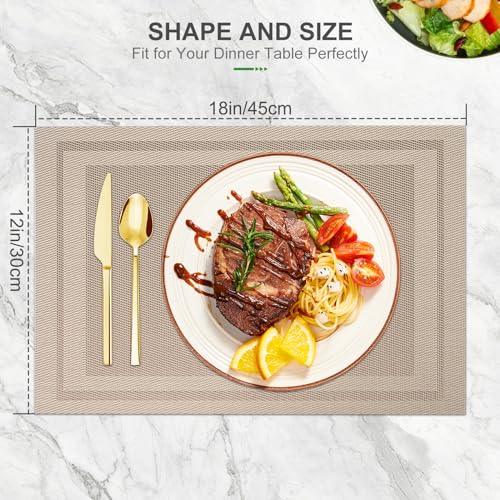 BETEAM Placemats Set of 8, Woven Vinyl Place Mats for Dining Table, Beige - color: Beige, size: 8 Pcs
