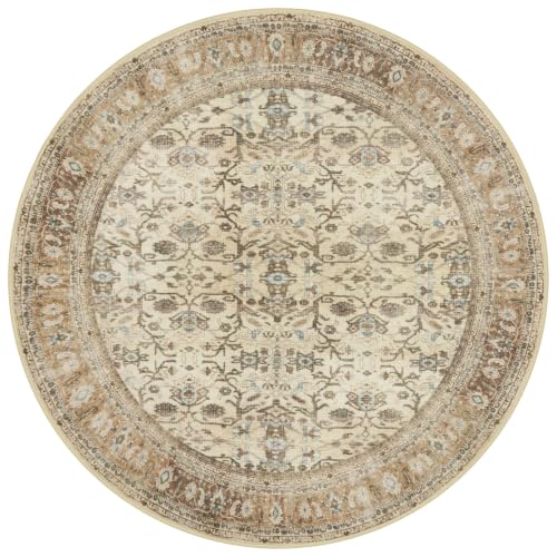 SIILOOM Washable 3ft Circle Round Rug, 3x3 Non-Slip Soft Circular Area Rugs - color: Beige/Brown, size: 3' (Round)