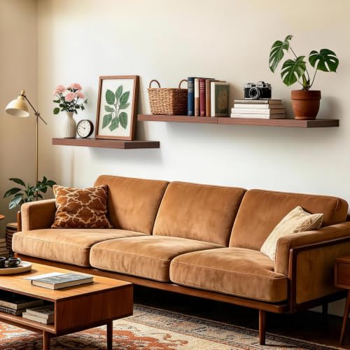 BAYKA Walnut-Like Floating Shelves 22.5in, 3Pack, Wall Mounted Wall Decor - color: E. Walnut-like - Mid-century Modern Style, size: 22.5inches