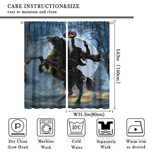 Gothic Halloween Blackout Curtains for Living Room,Horror Forest Night Theme Pumpkin Headless Horseman Window Drapes - Thermal Insulated and Noise Reduction,2 Panels 63L x 31.5Ws - color: Gothic Halloween, size: 31.5"W x 63"L (Pack of 2)