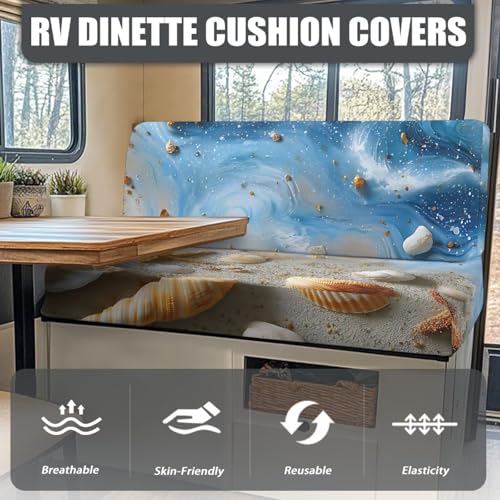 Beach Starfish Seashell Print 2 Pack RV Dinette Cushion Covers Breathable Camper Cushion Slipcover Non-Slip RV Couch Cover Sofa Slipover for Travel Trailer Couch - color: Beach Starfish Seashell