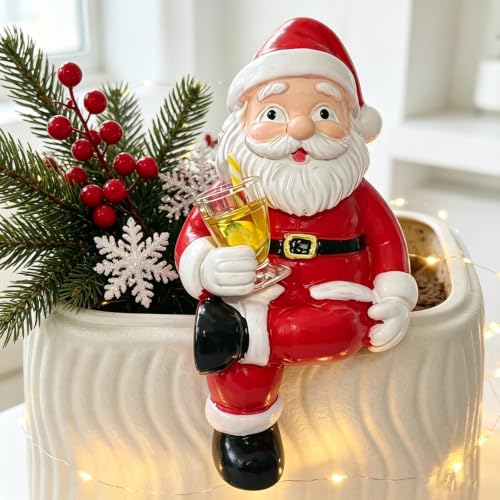 Santa Christmas Resin Figurines Hold Drink Sit Pose Xmas Statue - color: Xmas Styl 14