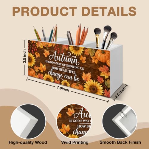 Christian Fall Pumpkin Pen Pencil Holder Organizer for Desk - color: Fall 01