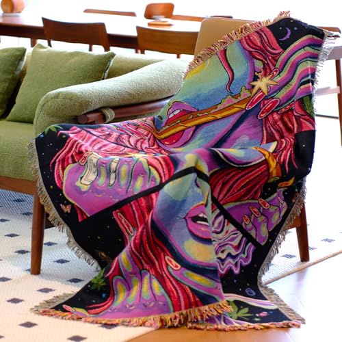 Trippy Room Decor Woven Throw Blanket for Couch Bed Lounge Chair Hippy Trippy Boho Throw Blanket Hippie Hippy Wall Tapestry Woven Throws Blankets Smoking Weed Accessories Marijuana Cannabis Boho 51x59 - color: Woven Cool Girl