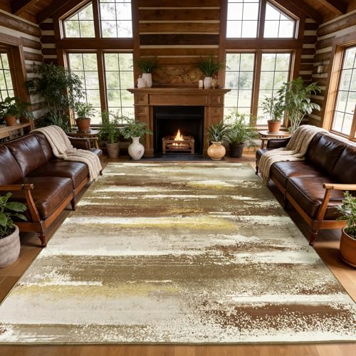 9x12 Area Rugs for Living Room, Brown Modern Abstract Rugs - color: Brown, size: 9' x 12' (Rectangular)