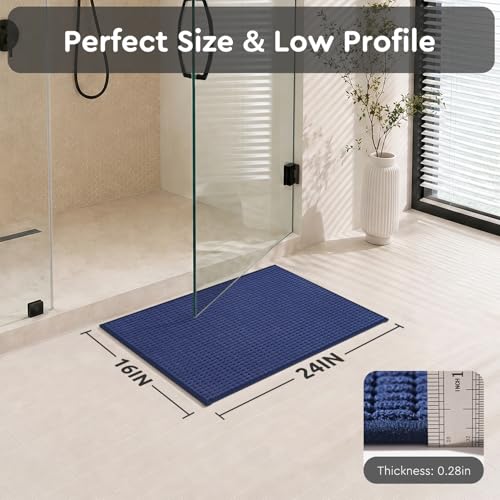 tchdio Bath Mat, Absorbent Bathroom Mat Quick Dry, Thin Bathroom Rugs Fit Under Door, Non Slip Washable Bath Rugs with Solid Rubber Backing, Low Profile Bath Mats for Bathroom, Blue, 16" x 24" - color: Blue, size: 2' x 1'4" (Rectangular)