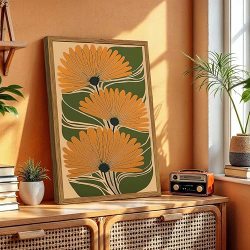 Framed Boho Floral Canvas Wall Art, Vintage Flower Pictures Wall Decor, Abstract Botanical Paintings Prints Maximalist Home Decor for living Room Bedroom Office 16x24 inch - color: Boho Abstract Floral, size: 24"L x 16"W