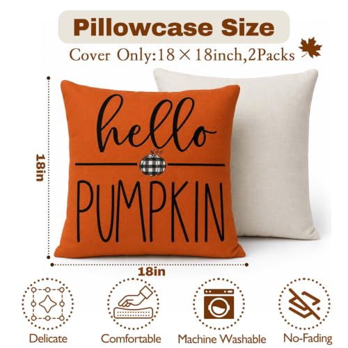 Fall Throw Pillow Covers for Home Strip Pumpkin Pillowcase 18x18 Set of 4 - color: Fall 01