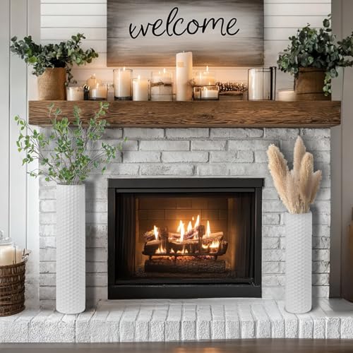 Sziqiqi White Tall Vases for Floor, Metal Cylinder Flower Holder, 2Pcs - color: White