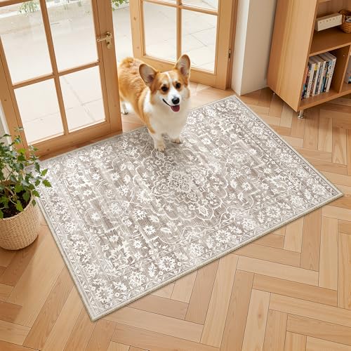 Soalmost 2x3 Area Rugs for Entryway, Washable Neutral Soft Rug Light Brown - color: Light Brown, size: 2' x 3' (Rectangular)
