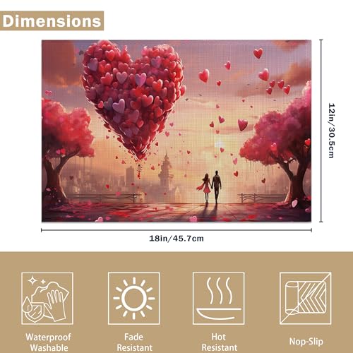 Linen Placemats Set of 6, Red Love Haert Washable Table Mats 12x18 Inch, Heat Resistant Non Slip Placemats for Dining Table Kitchen Everyday Use - color: Red Love Haert