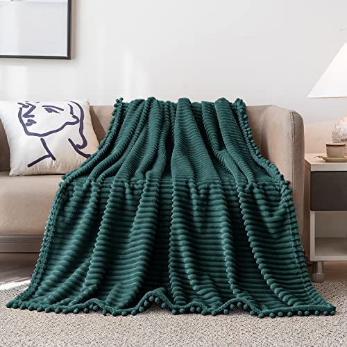 DISSA Fleece Blanket Twin Size – 60x80, Green - Soft, Plush, Fluffy, Fuzzy, Warm, Cozy – Perfect Throw for Couch, Bed, Sofa - with Pompom Fringe - Flannel Blanket - color: Green, size: 60x80"