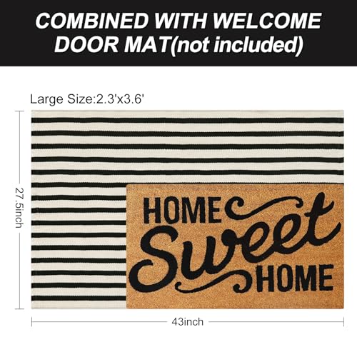 LEEVAN 2.3'X3.6' Black and White Striped Woven Reversible Outdoor Rug - color: Black and White, size: 2'3" x 3'6"