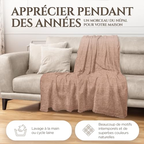 Cashmere Blanket – Hand Woven 100% Cashmere Wool Throw Blanket, 135 x 270 cm – Plain Cozy, and Soft Blanket for Bed, Sofa, or Couch - Made in Nepal - color: Brown