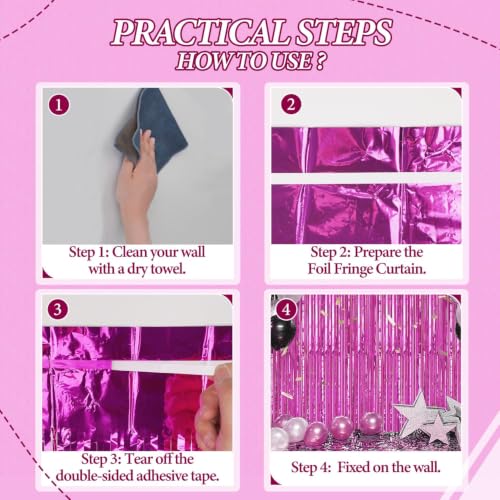 DECOCKRAT 3 Pack Foil Fringe Backdrop - Hot Pink Shiny Tinsel Curtains for Party Decoration/Photo Booth Props - 3.3x8.2 FT Metallic Foil Backdrop for Birthday, Wedding, Graduation, Christmas. - color: Hot Pink