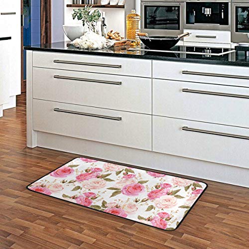susiyo Kitchen Mat Beautiful Floral Pink Roses Kitchen Rug Mat Anti-Fatigue Comfort Floor Mat Non Slip Oil Stain Resistant Easy to Clean Kitchen Rug Bath Rug Carpet for Indoor Outdoor Doormat