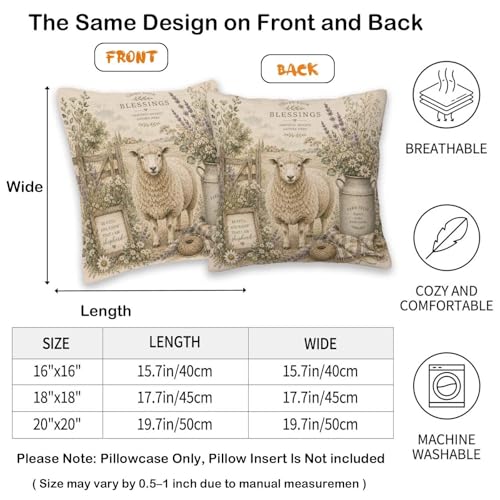 Sheep Farmhouse Throw Pillow Covers 18x18 Set of 2 | Country Wildflower Decorative Cushion Covers | Rustic Farm Pillowcases for Couch Sofa Bed Living Room Home Decor - color: Farmhouse Sheep
