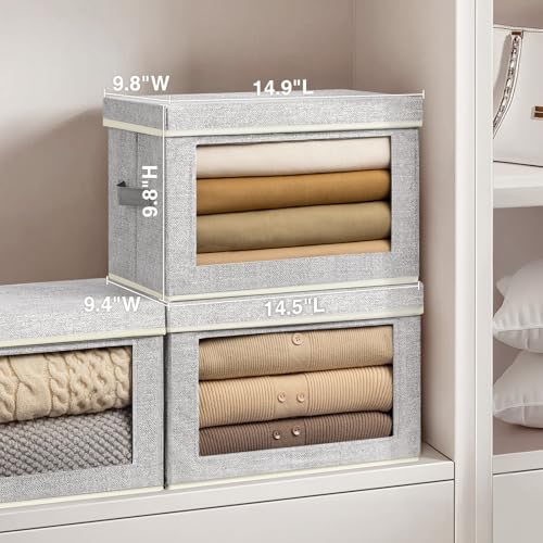 Homsorout Fabric Storage Bins with Lids - 3 Packs Storage Cubes with Window, Foldable Storage Baskets Bins for shelves, Closet Storage Boxes for Towels, Clothes, Home, Office, Blended - color: Blended, size: L(3-Pack)
