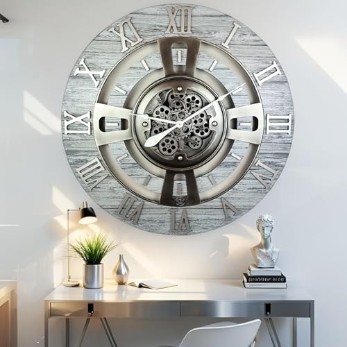 ImprovingLife The Gears Clock Real Moving Gear Wall Clock England Line (Silver Grey, 24 inches (60 cm)) - color: Silver Grey, size: 24 inches (60 cm)