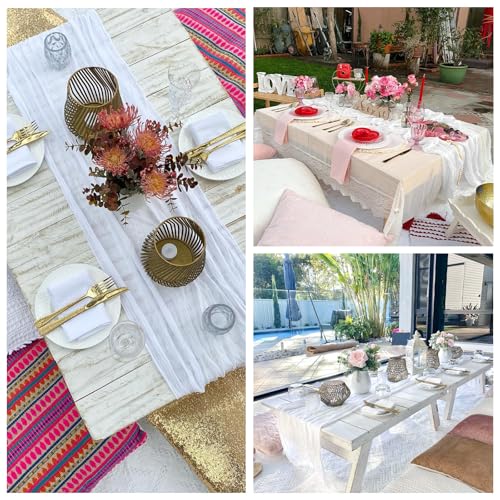 6 Pack White Cheesecloth Table Runner 35 x 120 Inch - color: White, size: 6 Pcs - 10 Ft