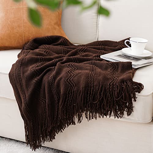 BATTILO HOME Brown Throw Blanket for Couch, 50"x60" - color: Brown Wavy, size: 50 x 60 in.