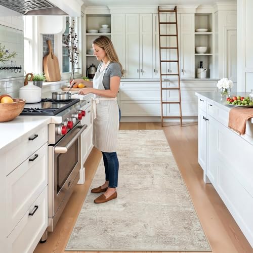 YOUFORTONG Runner Rug 3x7 for Kitchen - Soft Machine Washable Carpet with Non Slip Backing for Entryway Hallway Bedroom Ultra-Thin Low Pile Rugs for Modern Abstract Home Decor Enthusiasts 3x7 Beige - color: Beige, size: 3' x 7' (Runner)
