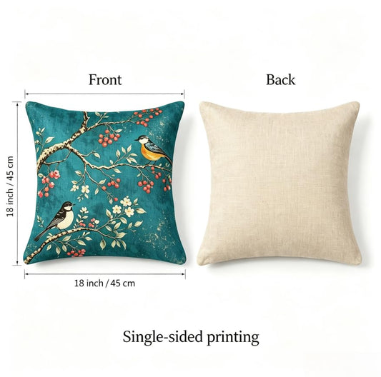 18x18 Inch Linen Vintage Teal Bird Throw Pillow Covers Set of 2 - color: A20012, size: 18" x 18" (Pack of 2)