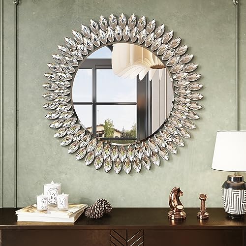 Kelly Miller 26" Jeweled Luxury Round Decorative Wall Mirror - size: 26"L x 26"W
