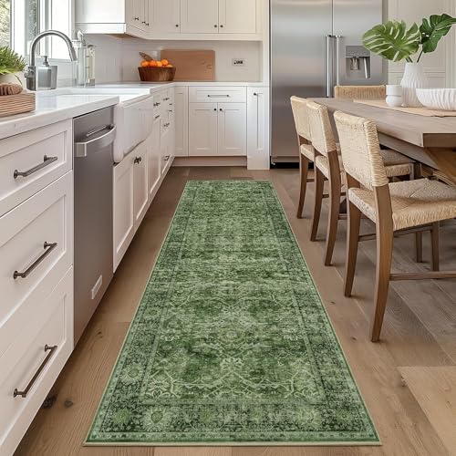 2x6 Green Runner Rugs for Hallway Kitchen Washable Kitchen Runner Rug - color: Green, size: 2'*6'(Runner)