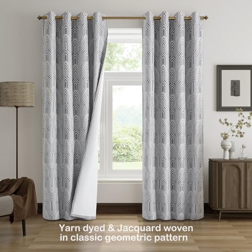 Dark Grey and Silvery 100% Blackout Curtains 120 Inch Length 2 Panels, Jacquard Thermal Insulated Noise Reducing Grommet Drapes for Bedroom Living Room, 2pcs, 52" W x 120" L - color: Dark Grey and Silvery, size: 52"W x 120"L (Pack of 2)