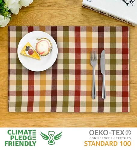 Urban Villa Two Tone Placemat Cotton Tablemat 14x20 (Set of 6) Harvest - color: Harvest Checks, size: 14" x 20"