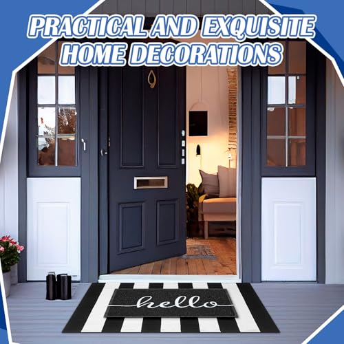Geelin 2 Pcs Layered Hello Doormat, Black and Whitestriped Rug Set - style: Stripe Hello